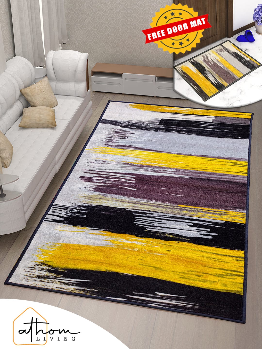 Vibrant Canvas Yellow Premium Anti Skid Carpet by Athom Living, perfect for living rooms, adding comfort, style, and safety, a high-quality carpet for home décor enthusiasts.