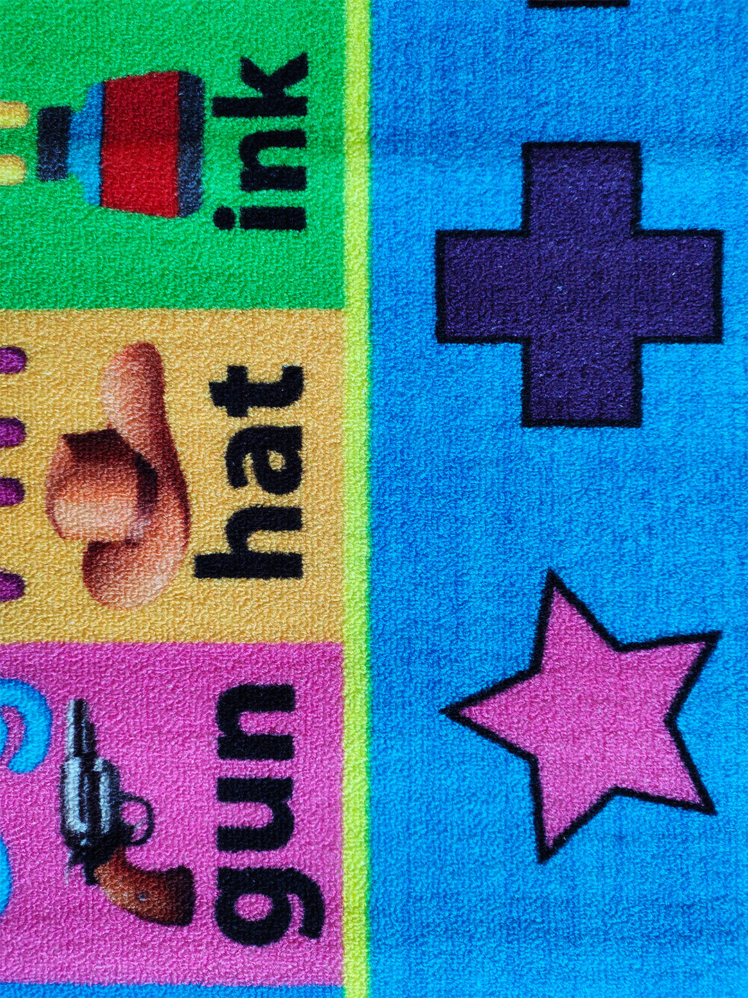 Vibrant and durable Kids Alphabetic Printed Anti Slip Carpet by Athom Living. Soft, anti-skid design ensures safety, while the alphabet print makes this a fun and educational runner carpet.