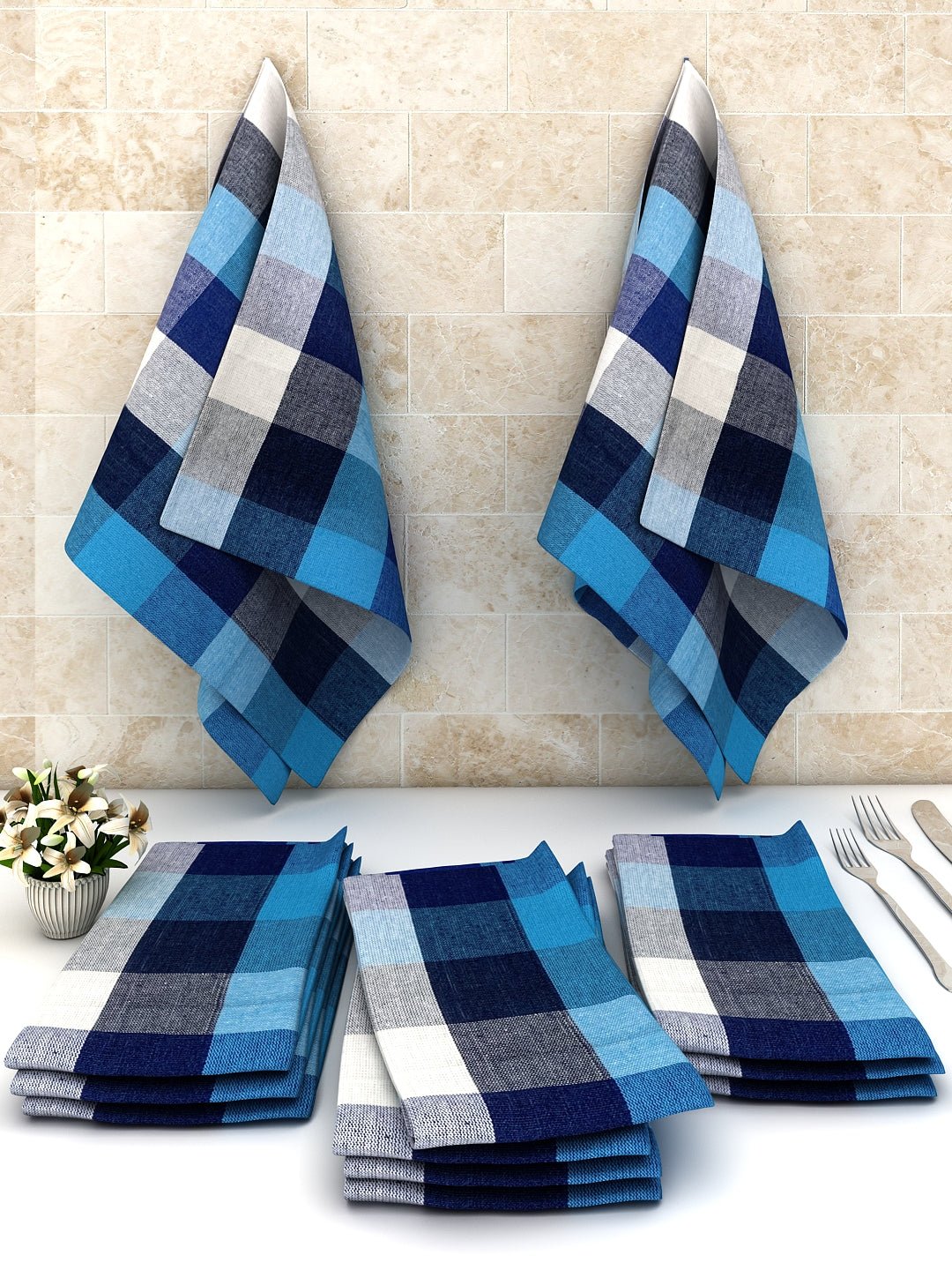 Athom Living Big Checks Cotton Multipurpose Kitchen Towel/Cleaning Cloth 45x45 cm - Athom Living
