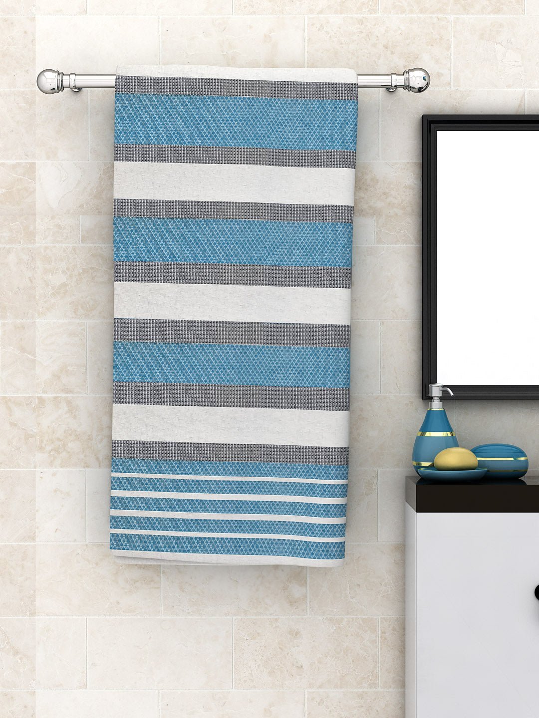 Athom Living Diamond Blue Light Weight Woven Cotton Bath Towel - Large - Athom Living