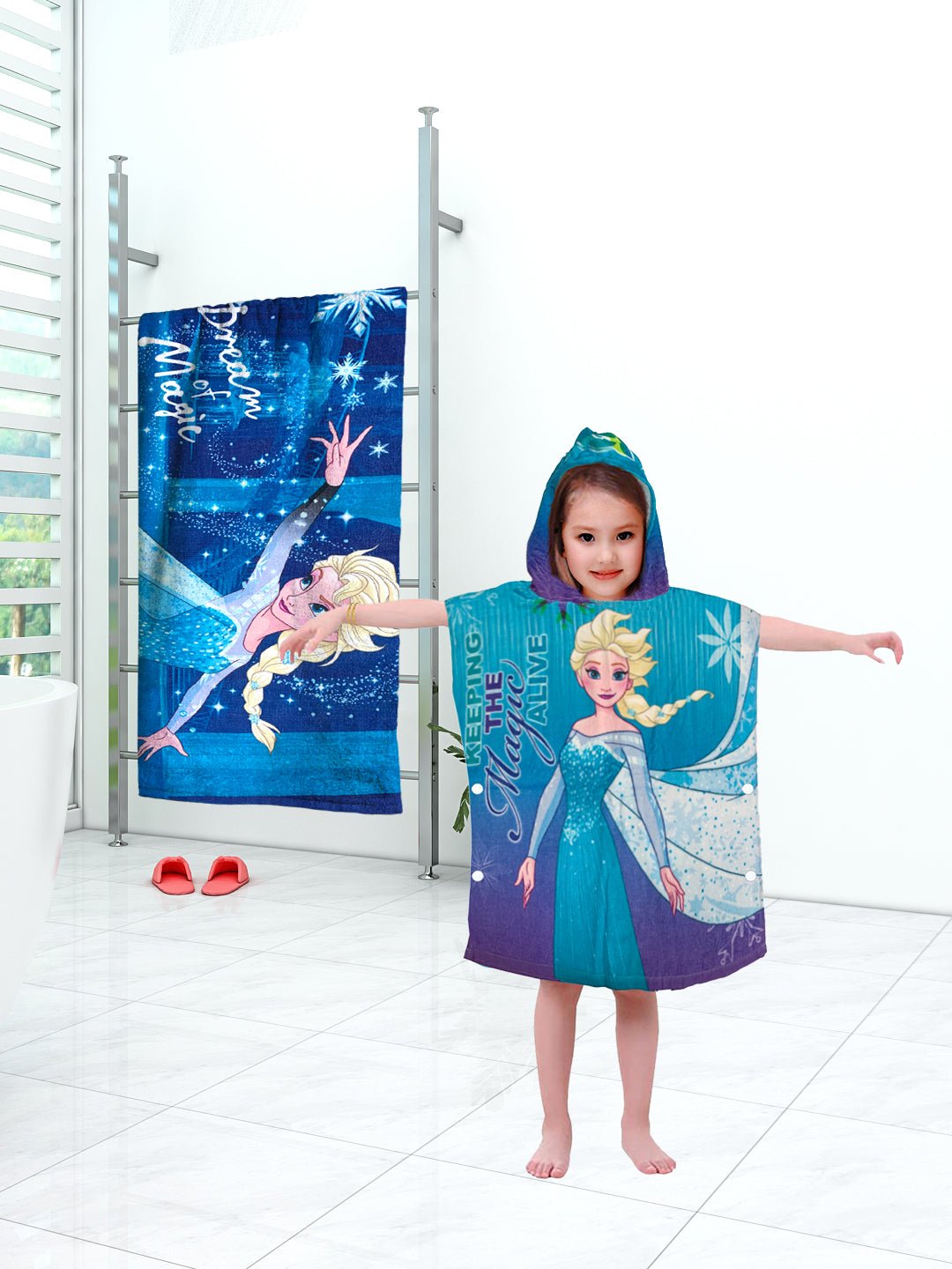 Athom Living Disney Frozen Elsa Kids Hooded & Bath Towel Combo 60x120 cm - Athom Living