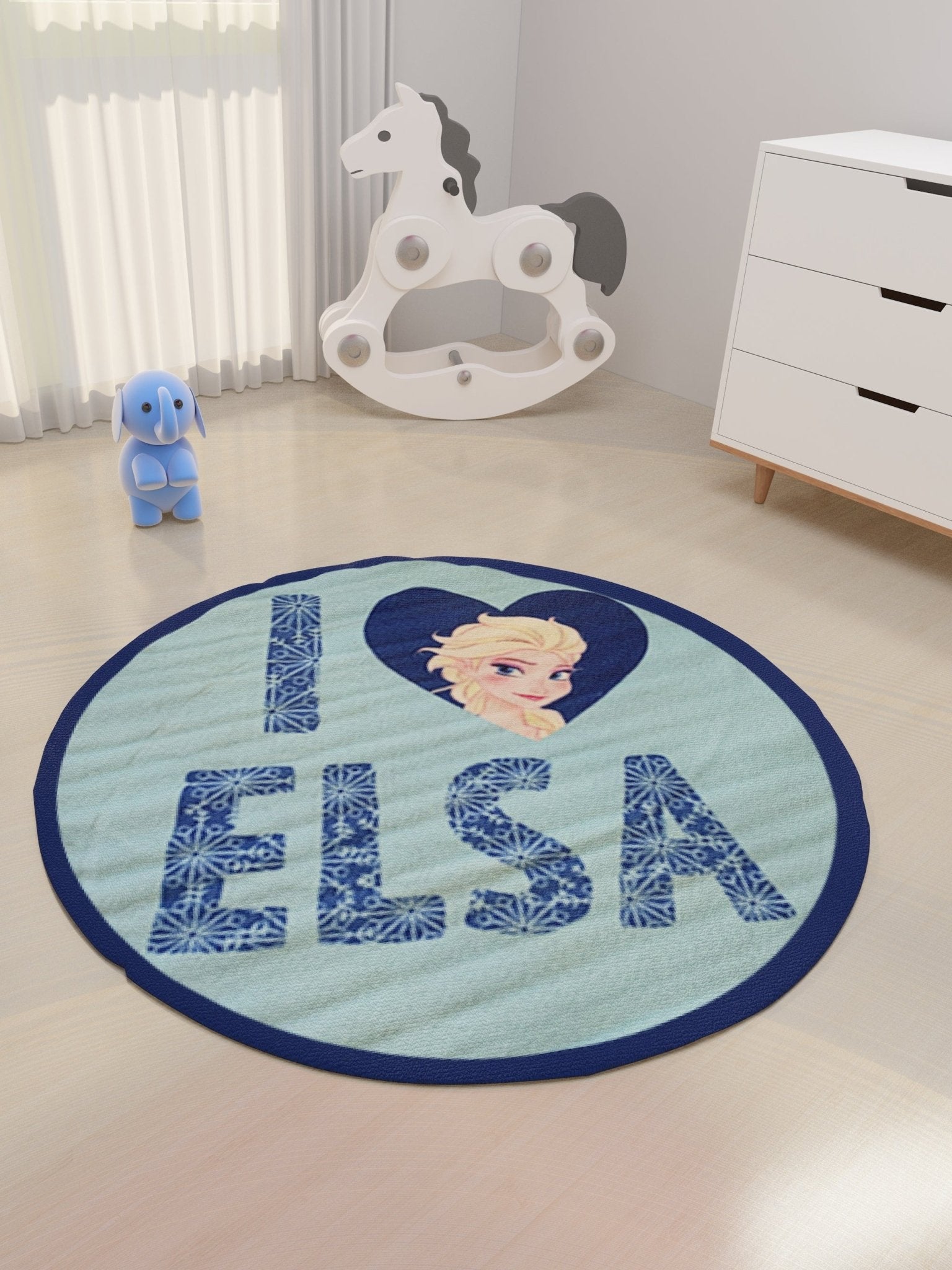Athom Living Disney Frozen I Love Elsa Kids Round Carpet Blue 90 Diameter - Athom Living