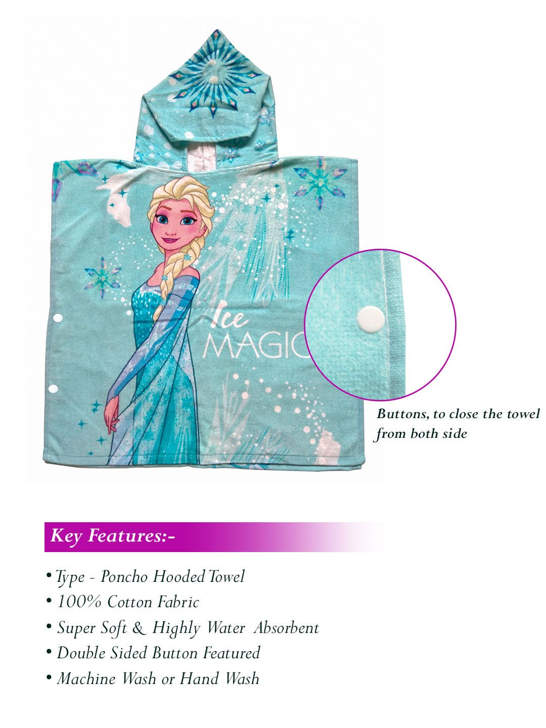 Athom Living Disney Frozen Kids Hooded & Bath Towel Combo 60x120 cm - Athom Living