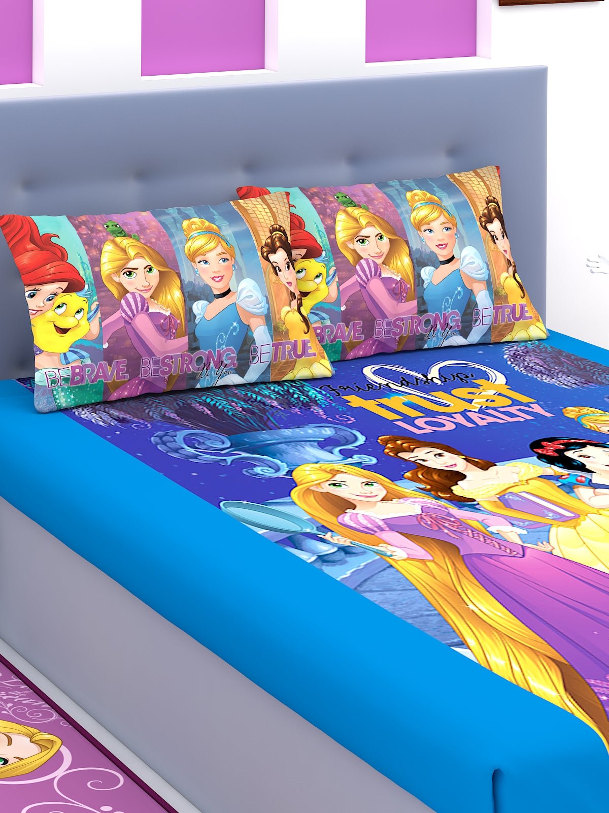 Athom Living Disney Frozen Make Your Own Magic Pink Cotton Double Bedsheet Set - King Size - Athom Living
