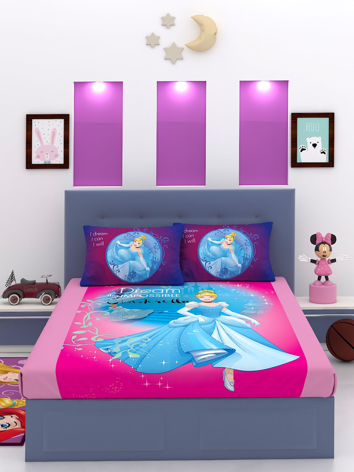 Athom Living Disney Princess Dream Impossible Cotton Double Bedsheet Set - King Size - Athom Living