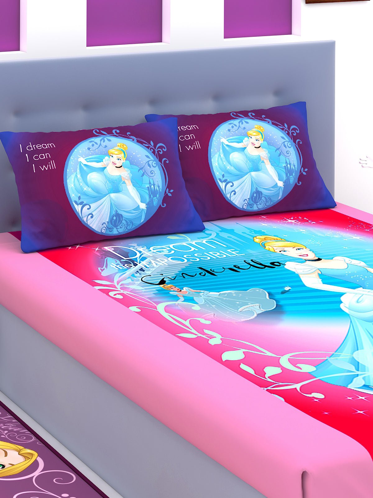 Athom Living Disney Princess Dream Impossible Cotton Double Bedsheet Set - King Size - Athom Living
