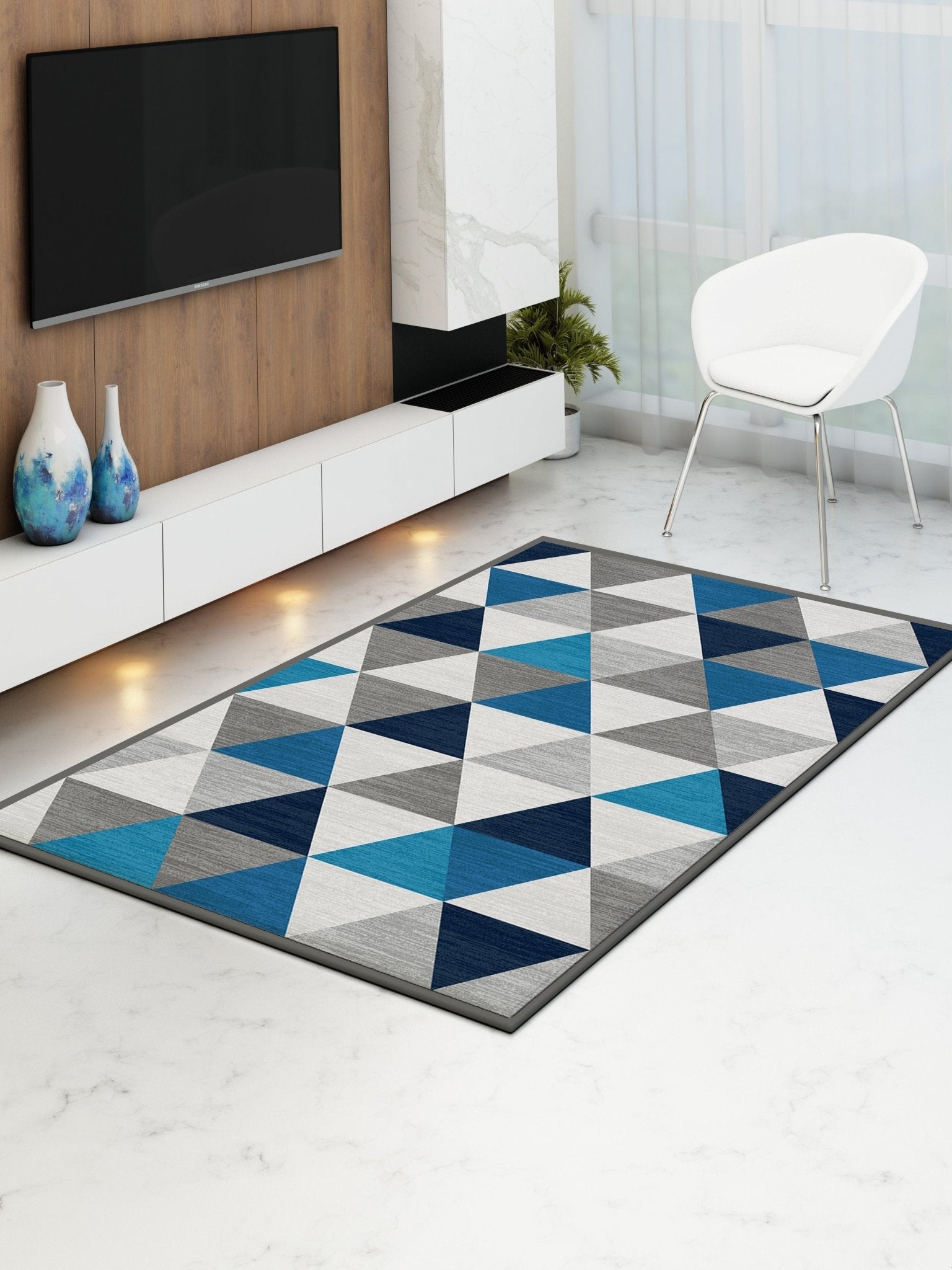 Athom Living Drop Blue Premium Anti Slip Printed Carpet - Athom Living
