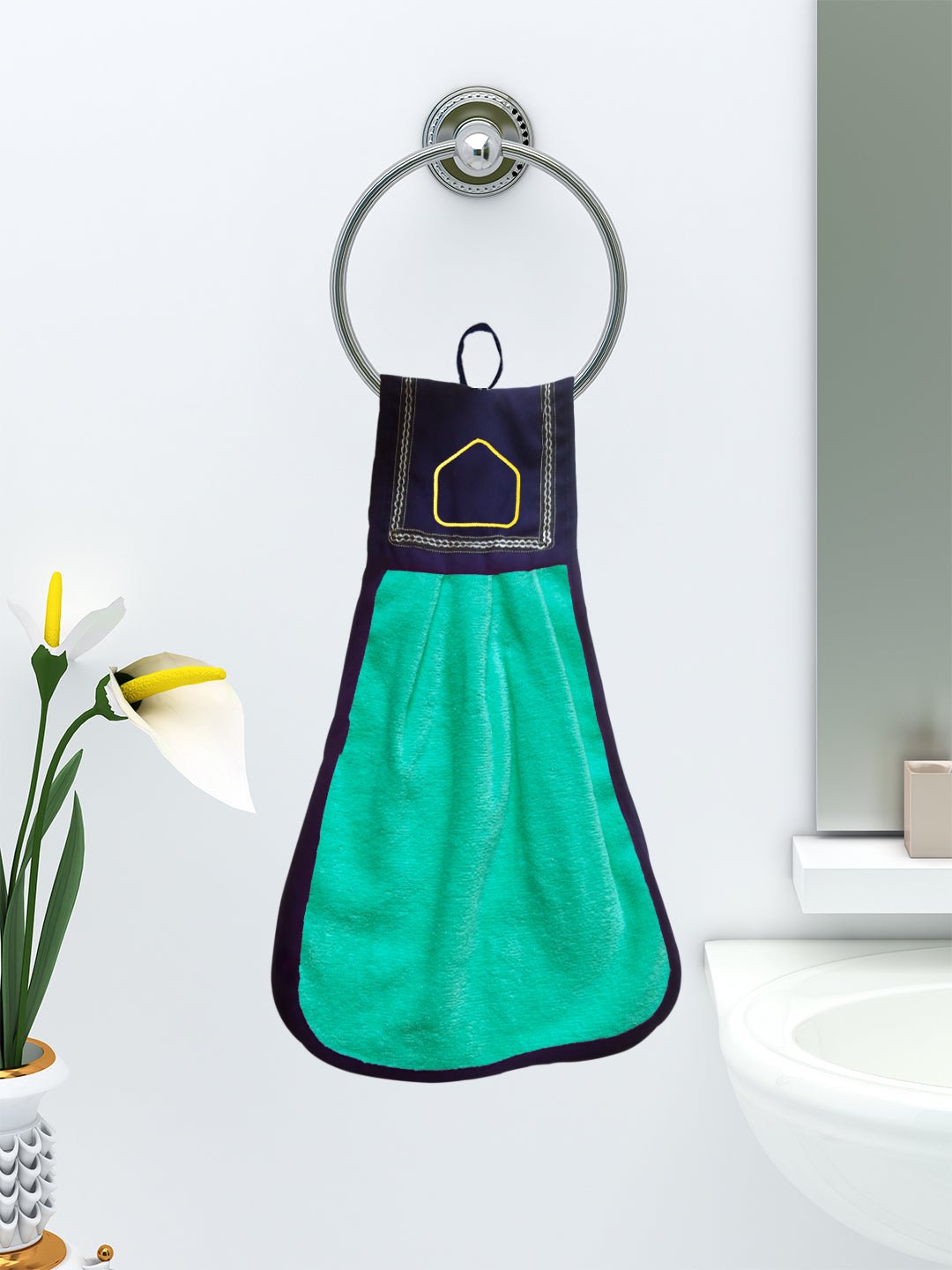 Athom Living Loop Hanging Blue Cotton Washbasin Towel for Kitchen and Bathroom - Athom Living