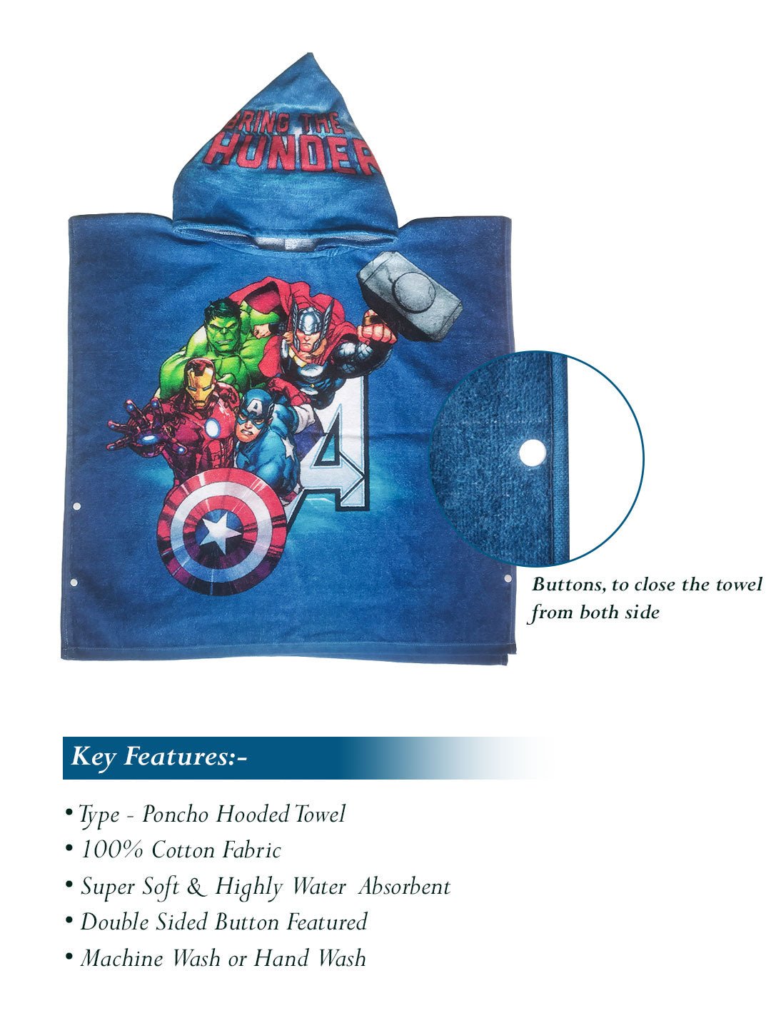 Athom Living Marvel Avengers Group Kids Hooded & Bath Towel Combo 60x120 cm. - Athom Living