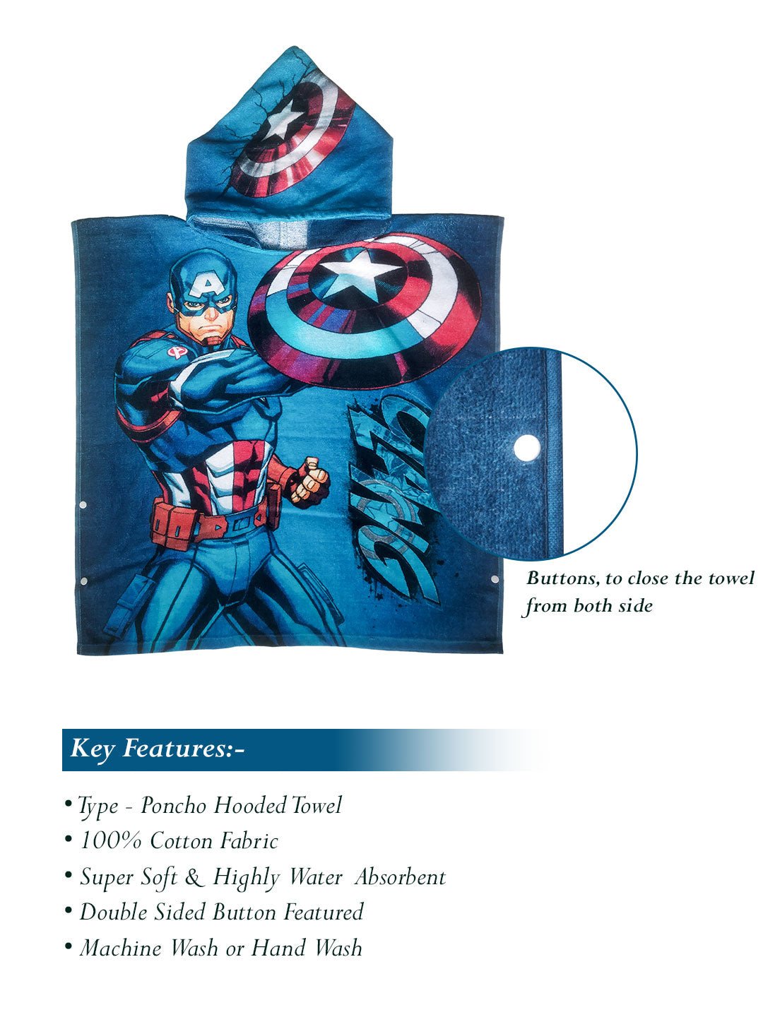 Athom Living Marvel Avengers Kids Hooded & Bath Towel Combo 60x120 cm - Athom Living