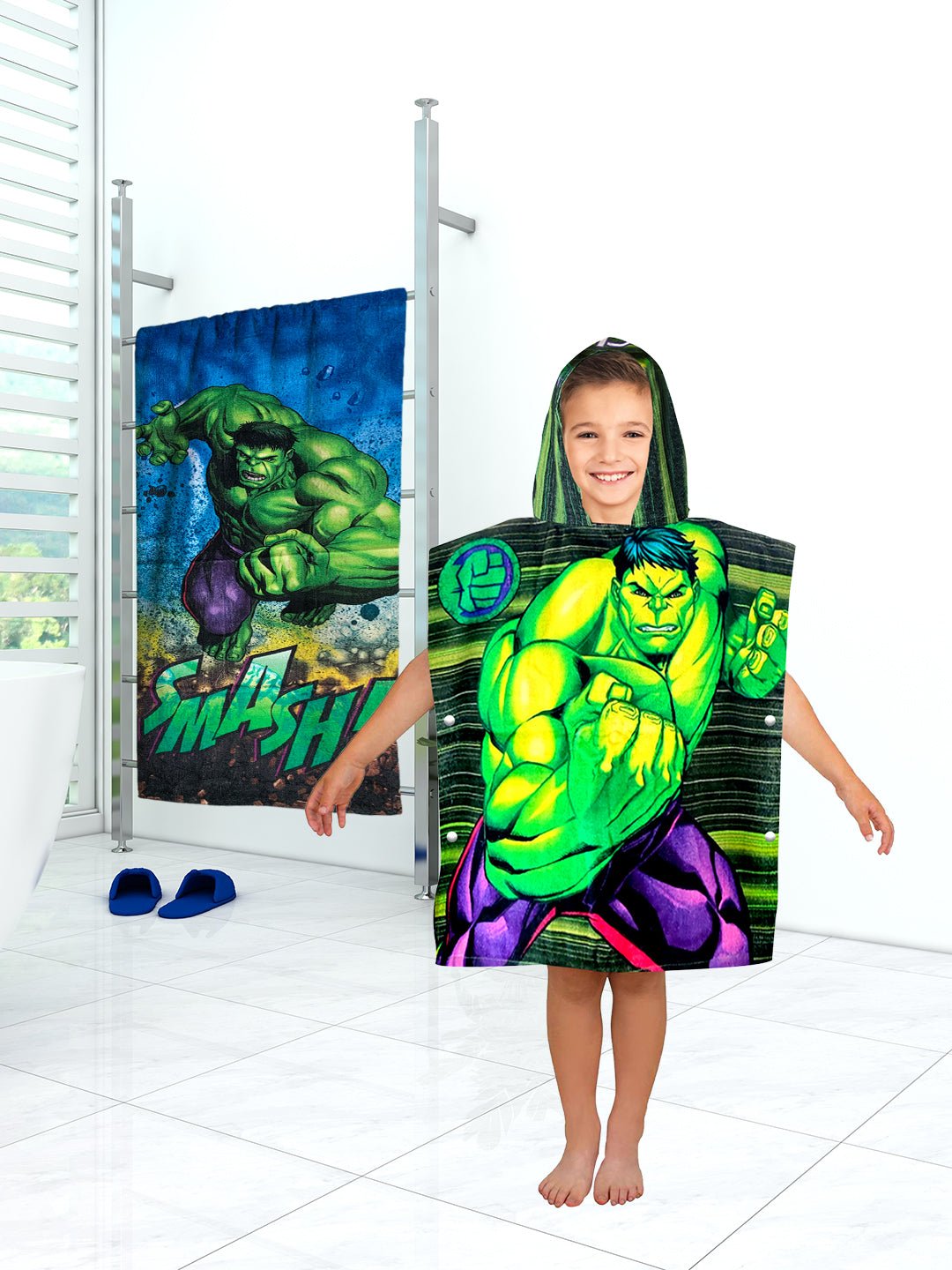 Athom Living Marvel Hulk Kids Hooded & Bath Towel Combo 60x120 cm - Athom Living