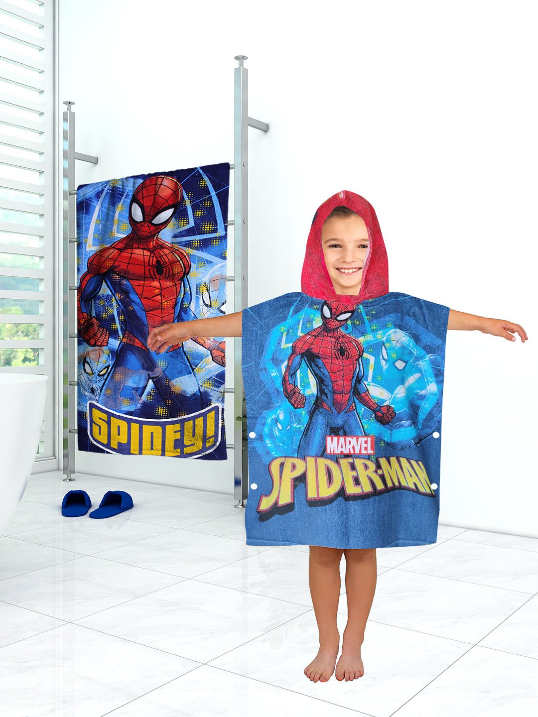 Athom Living Marvel Spiderman Kids Hooded & Bath Towel Combo 60x120 cm - Athom Living