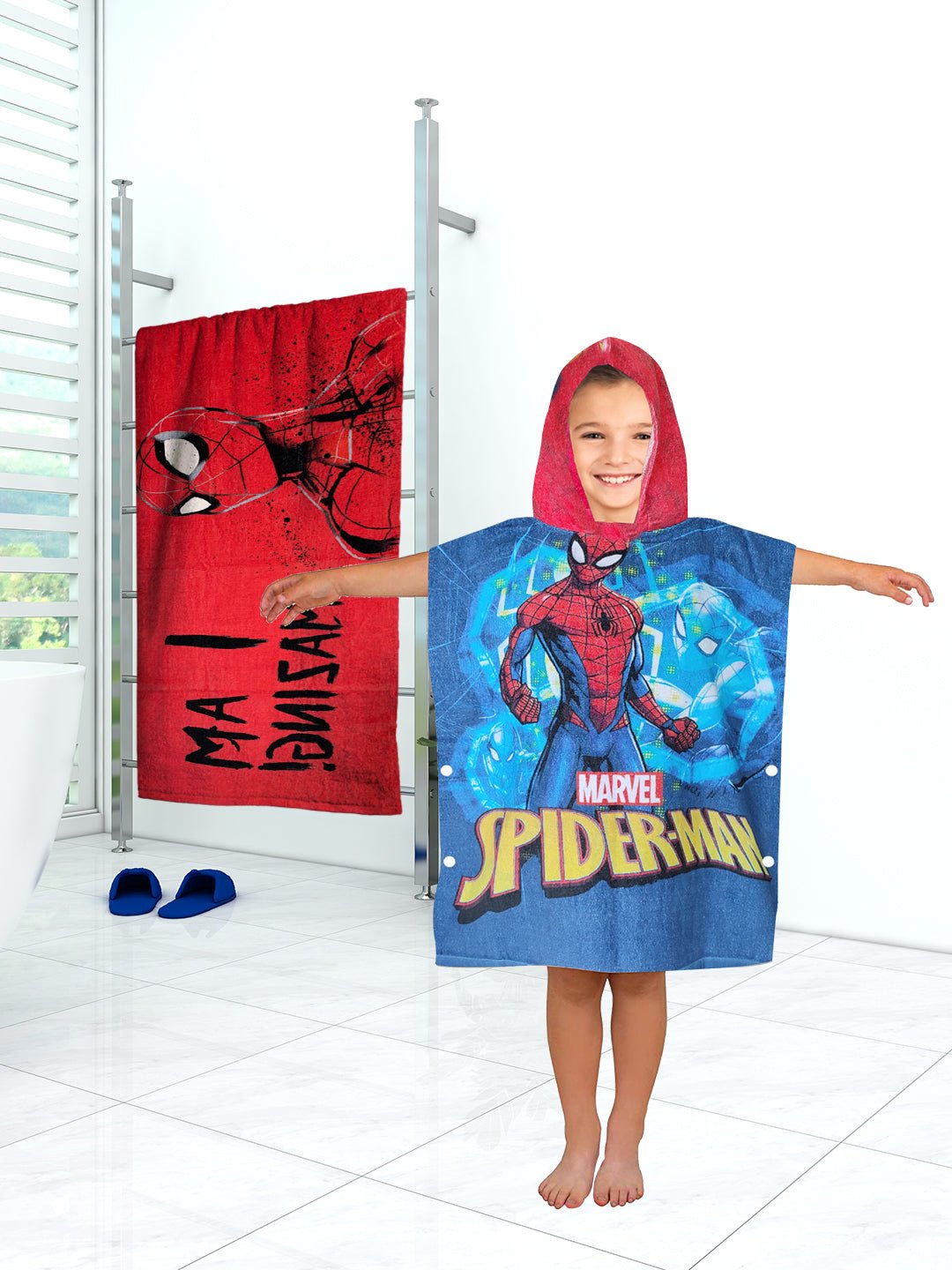 Athom Living Marvel Spiderman Kids Hooded & Kids Bath Towel Combo 60x120 cm - Athom Living