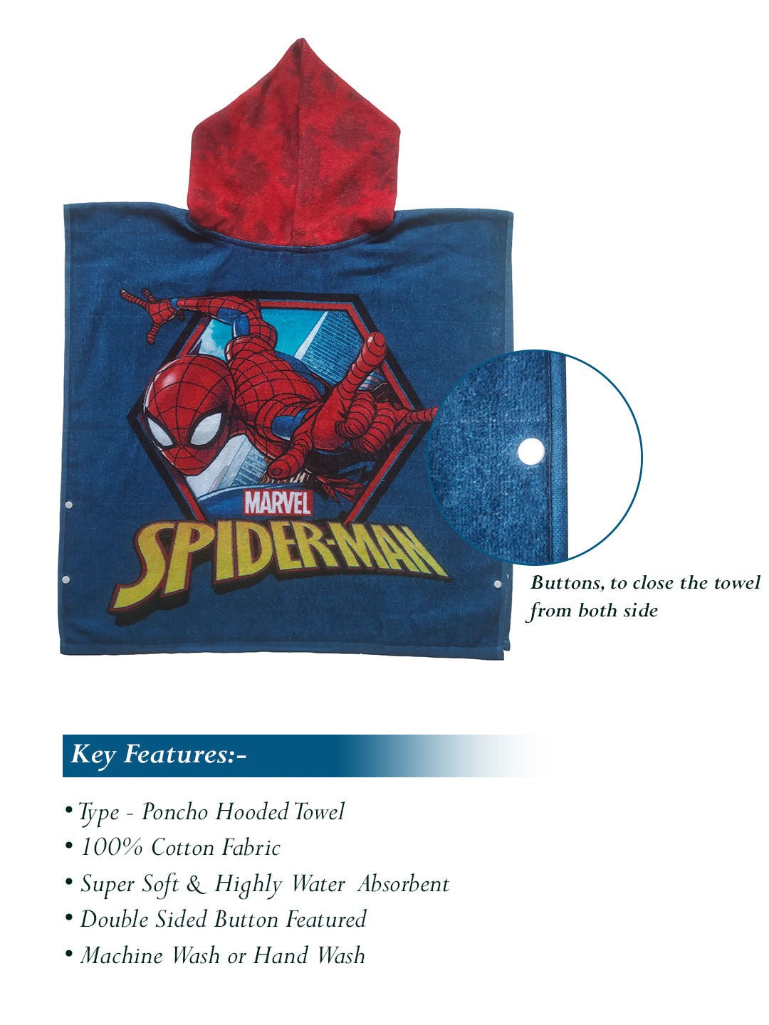Athom Living Marvel Spiderman Kids Hooded & Kids Bath Towel Combo 60x120 cm - Athom Living