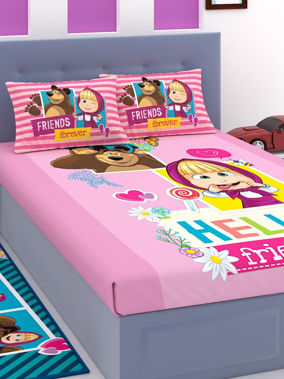 Athom Living Mash and The Bear Cotton Double Kids Bedsheet Set 180 TC 274x274 cm - Athom Living