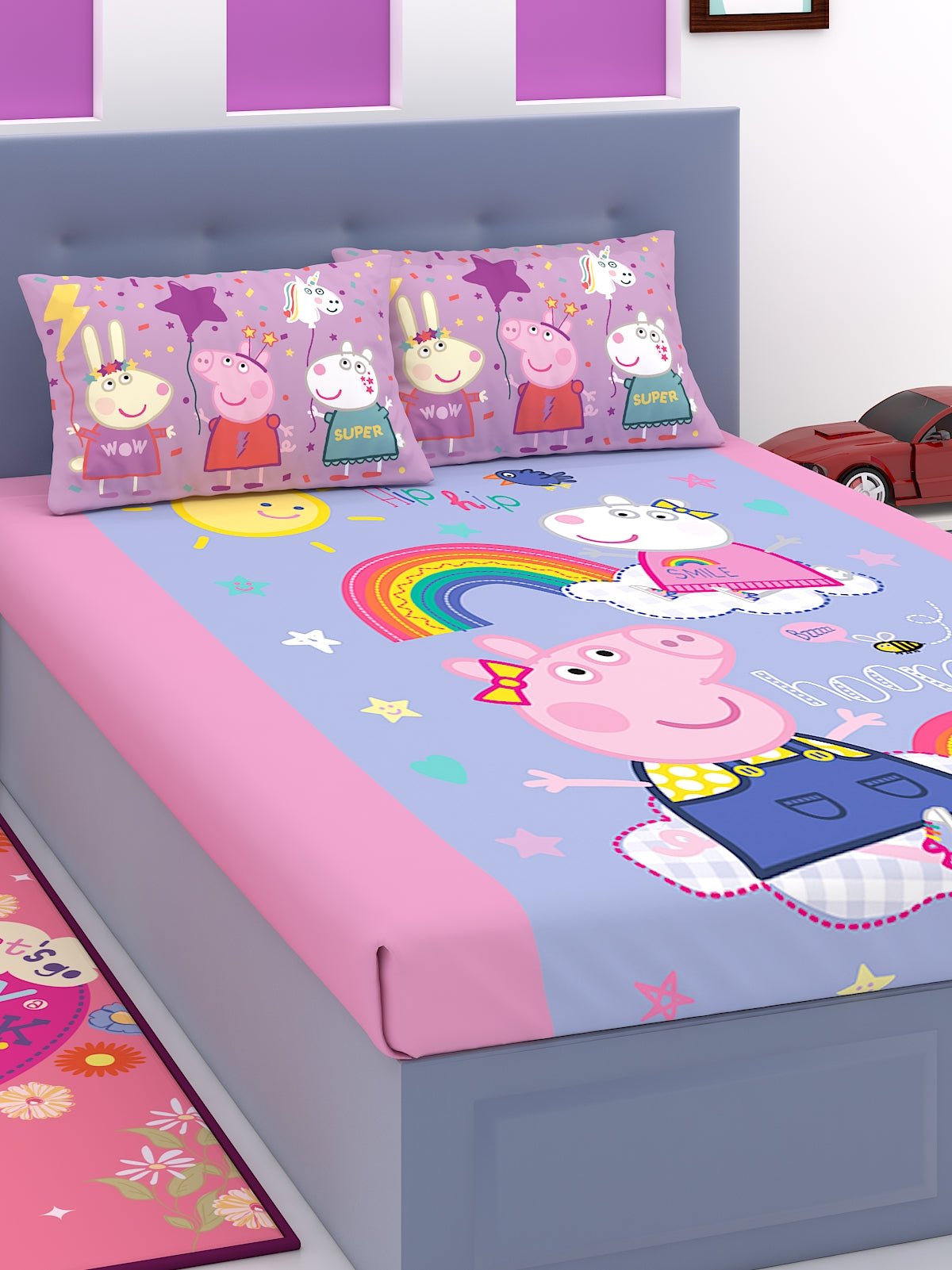 Athom Living Peppa Pig Cotton Double Kids Bedsheet Set 180 TC 274x274 cm - Athom Living