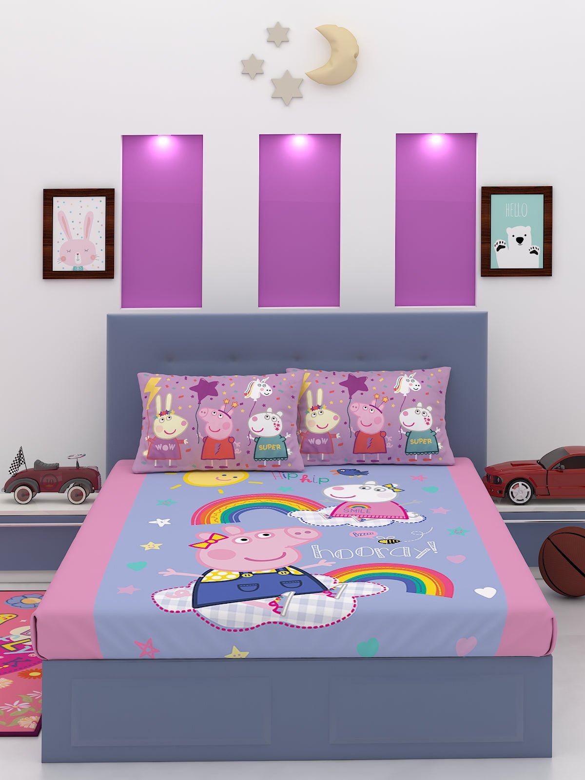 Athom Living Peppa Pig Cotton Double Kids Bedsheet Set 180 TC 274x274 cm - Athom Living