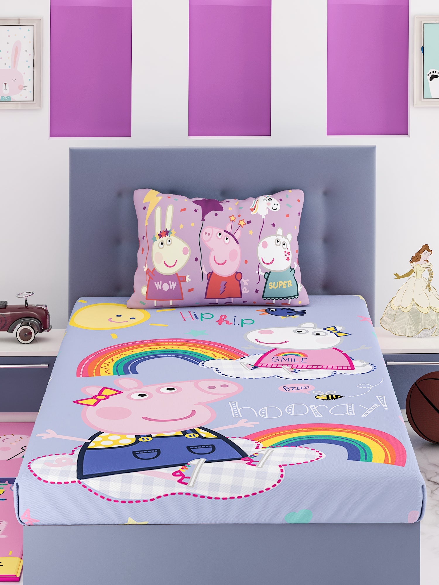 Athom Living Peppa Pig Cotton Single Kids Bedsheet 180 TC 147x223 cm - Athom Living