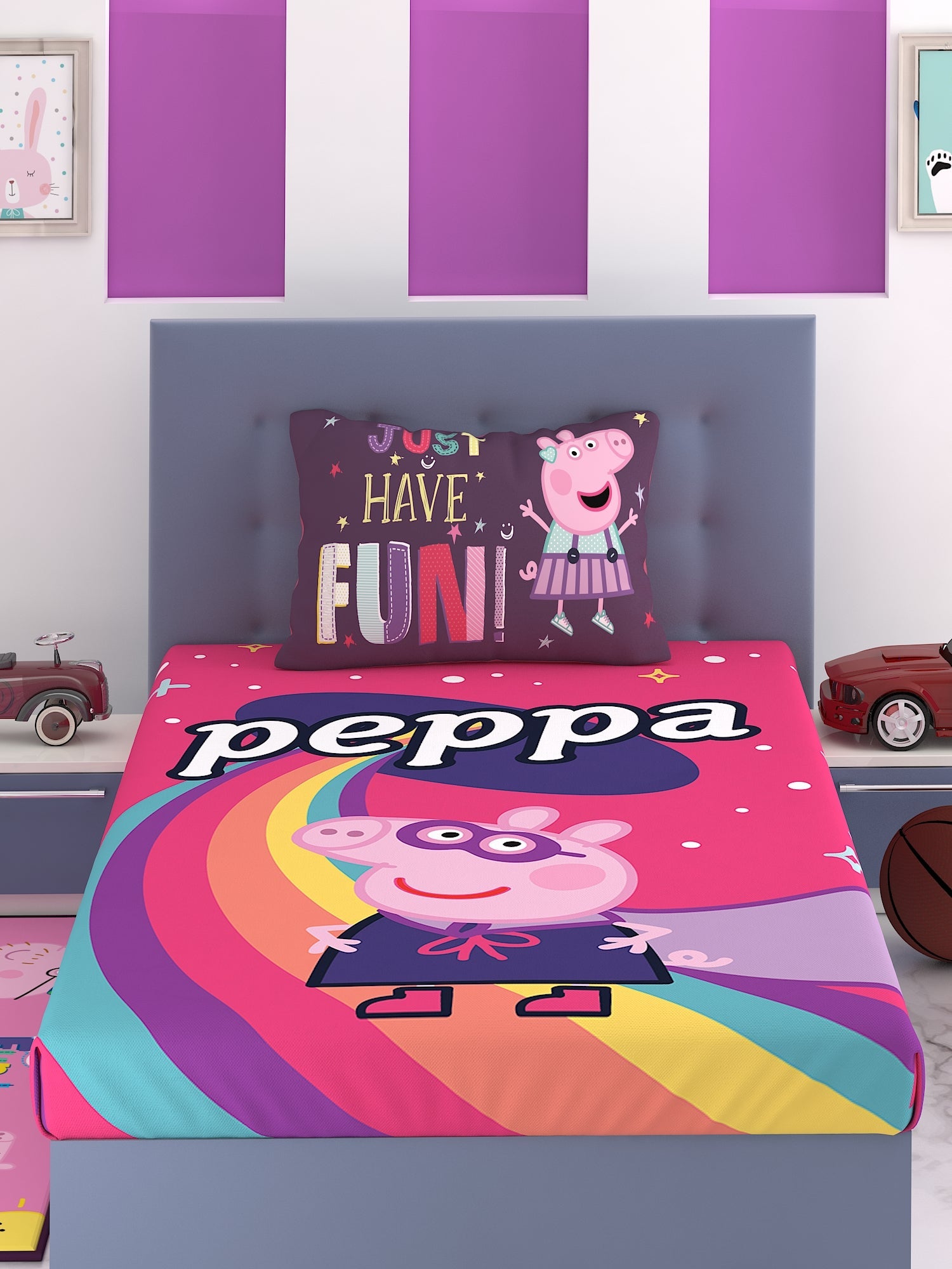 Athom Living Peppa Pig Have Fun Kids Bedsheet 180 TC 147x223 cm - Athom Living