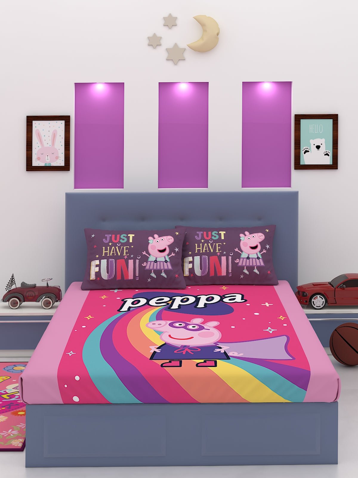 Athom Living Peppa Pig Have Fun Kids Bedsheet Set 180 TC 274x274 cm - Athom Living