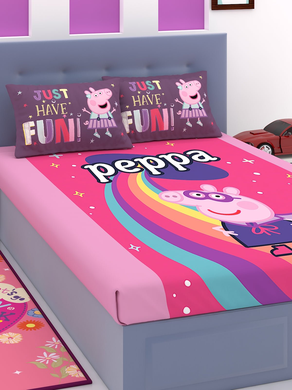 Athom Living Peppa Pig Have Fun Kids Bedsheet Set 180 TC 274x274 cm - Athom Living