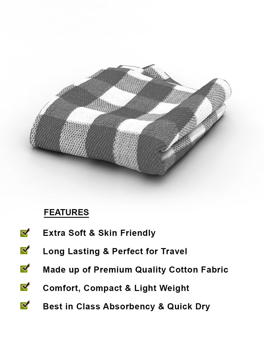 Big Checks Grey Light Weight Woven Cotton Bath Towel by Athom Living - Athom Living