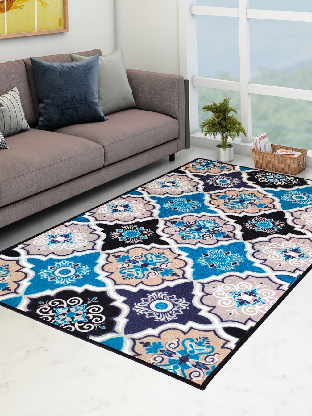 Contemporaray Blue Premium Anti Slip Printed Carpet by Athom Living - Athom Living