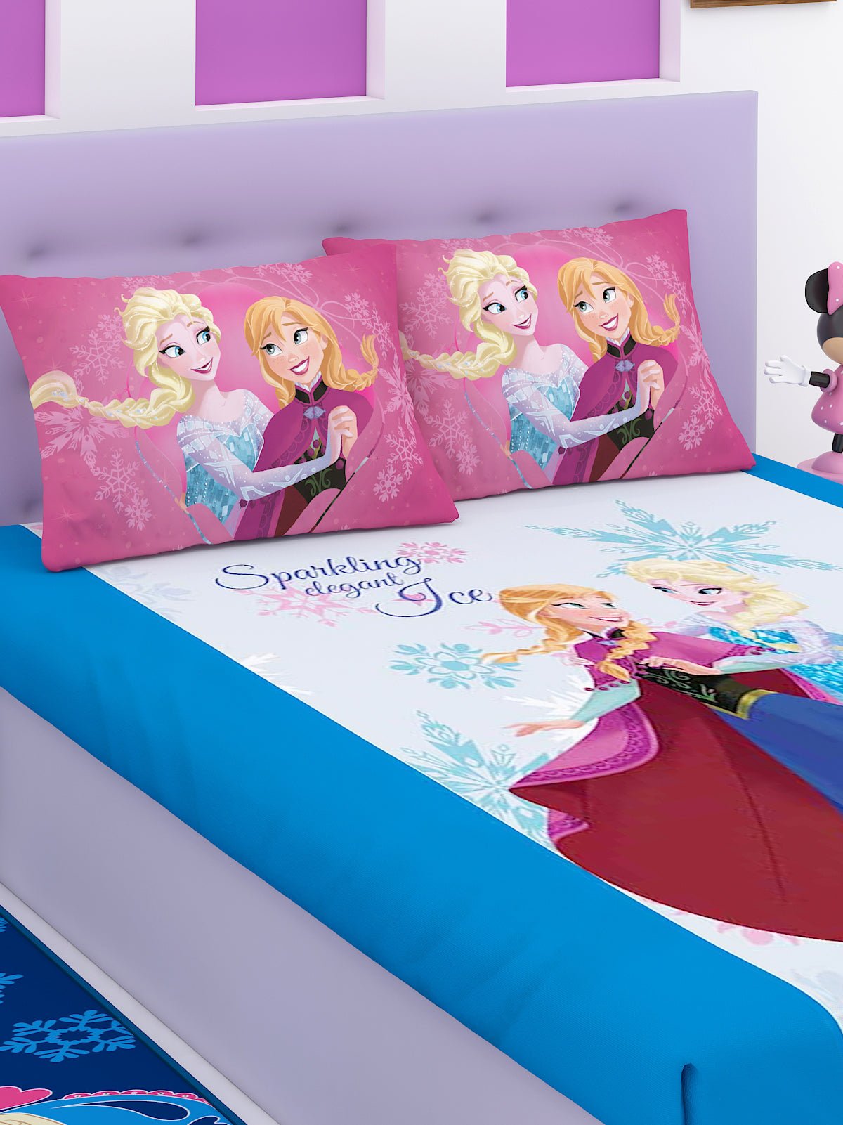 Disney Frozen Sparkling Elegant Ice Cotton Double Bedsheet Set - King Size (C) - Athom Living