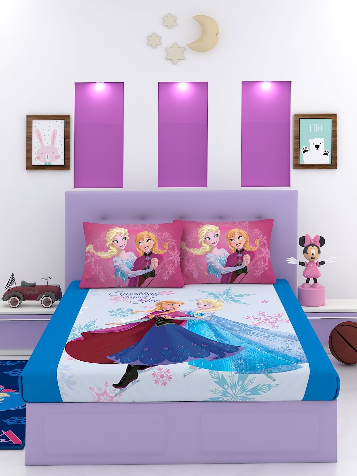 Disney Frozen Sparkling Elegant Ice Cotton Double Bedsheet Set - King Size (C) - Athom Living