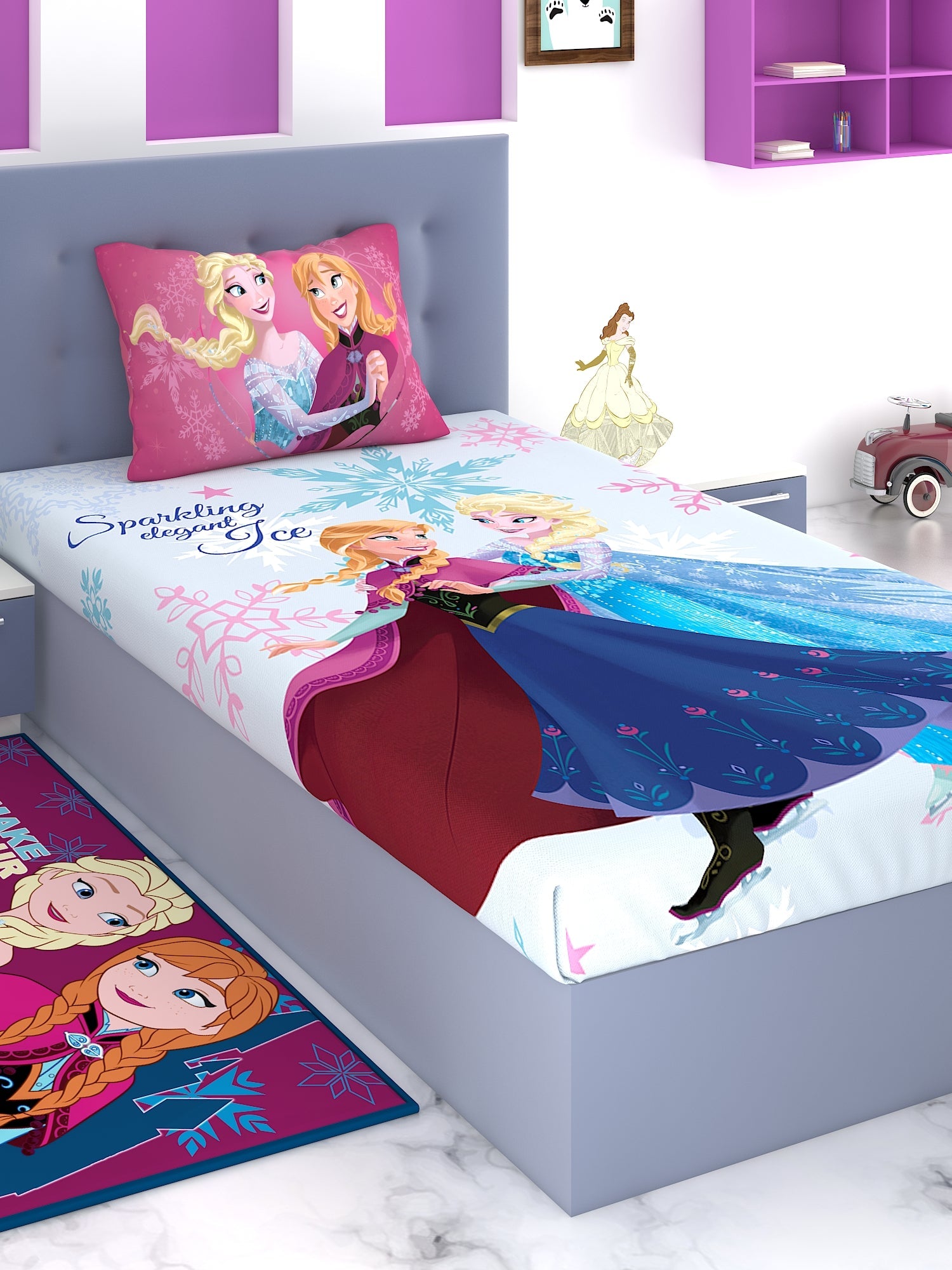 Disney Frozen Sparkling Elegant Ice Cotton Single Bedsheet Set - Athom Living