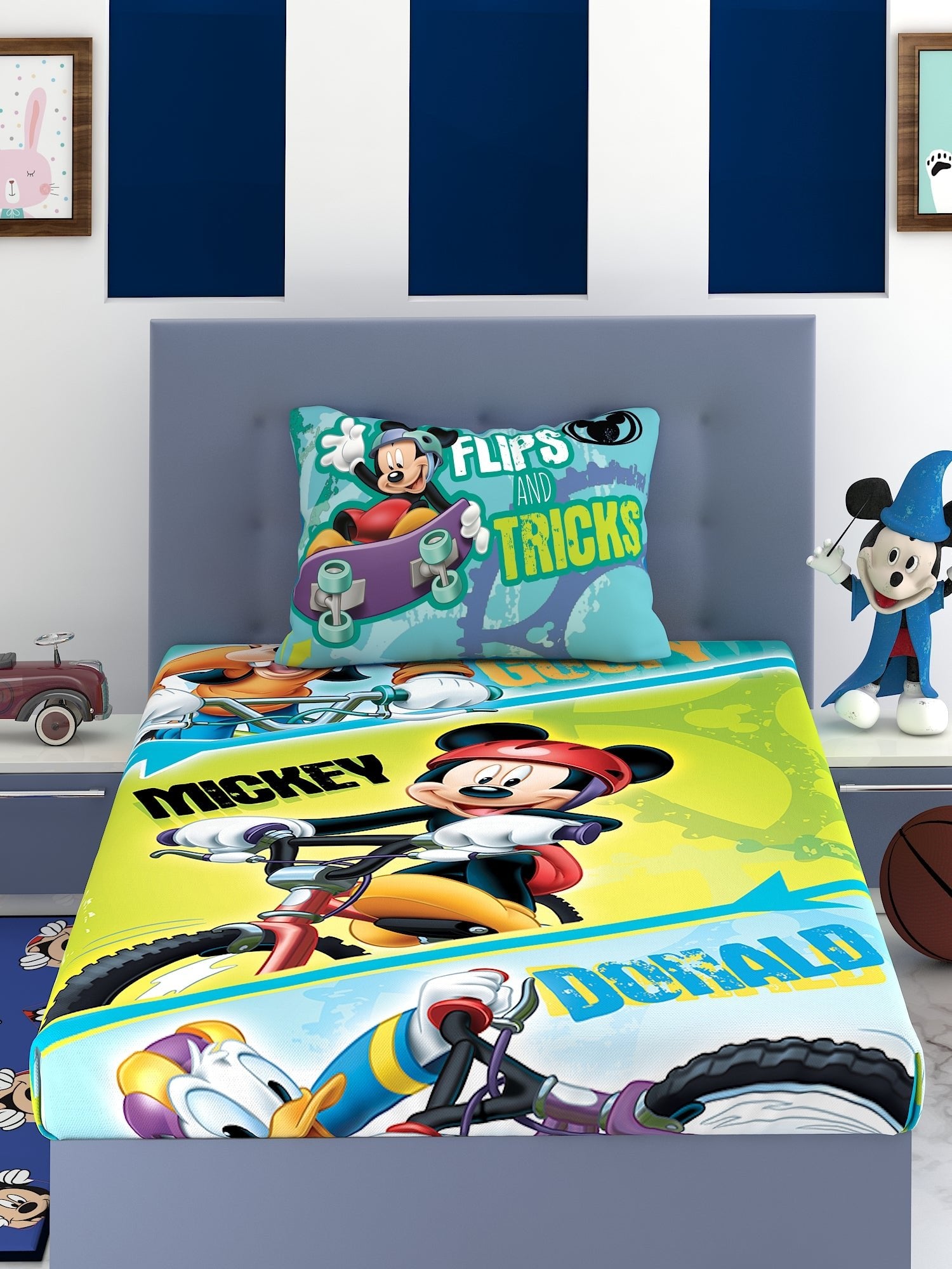 Disney Goofy Mickey Donald Cotton Single Bedsheet with Pillow Cover by Athom Living - Athom Living