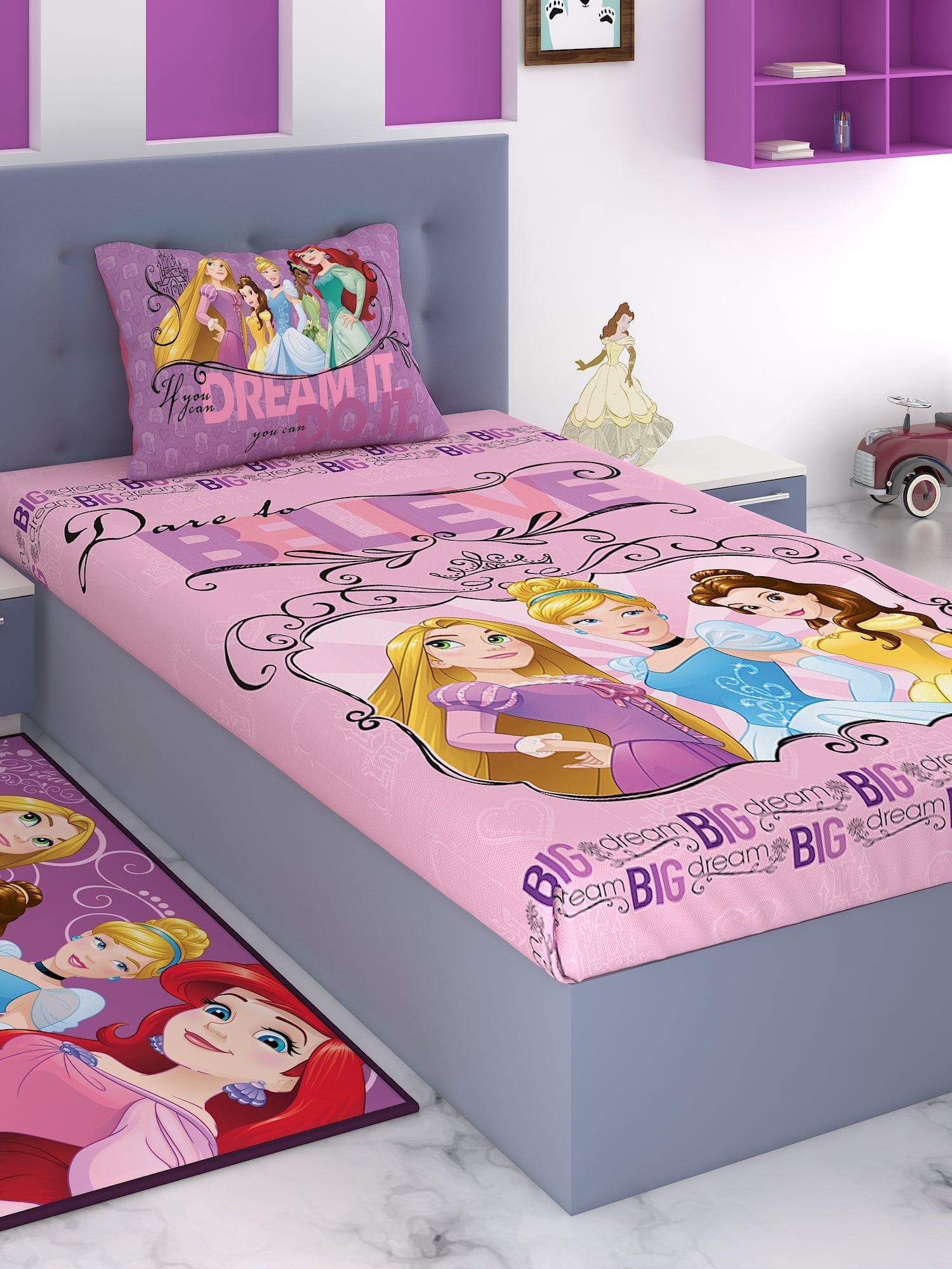 Disney If You Can Dream It You Can Do It Princess Cotton Single Bedsheet Set - Athom Living