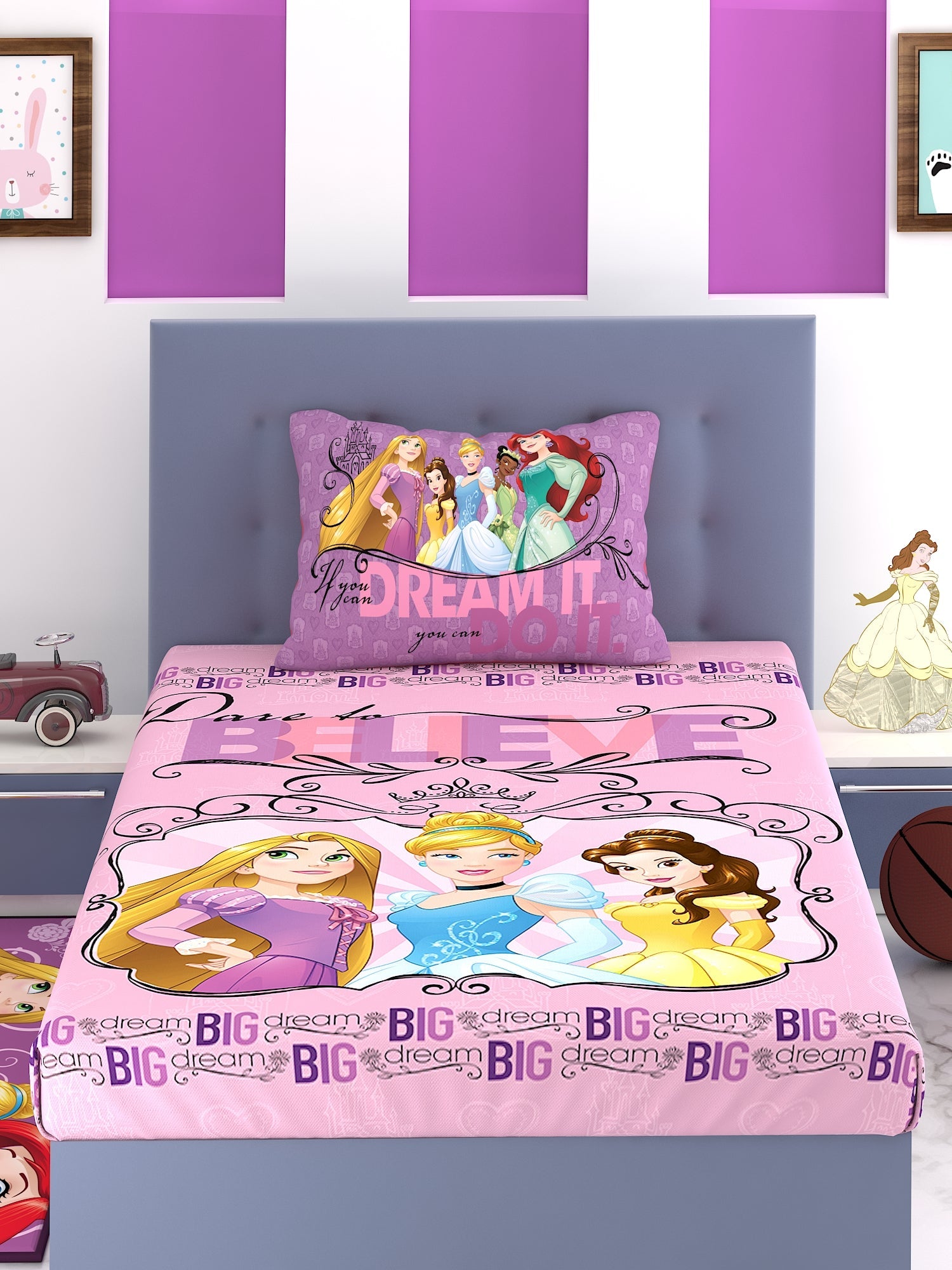Disney If You Can Dream It You Can Do It Princess Cotton Single Bedsheet Set - Athom Living