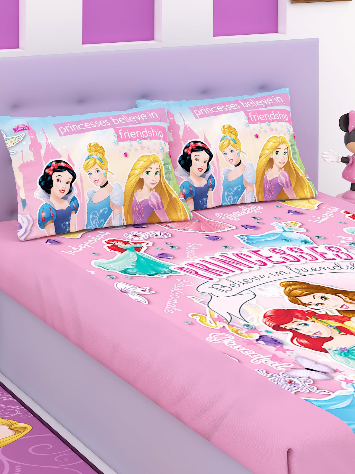 Disney Princess Believe In Friendship Cotton Double Bedsheet Set - King Size - Athom Living