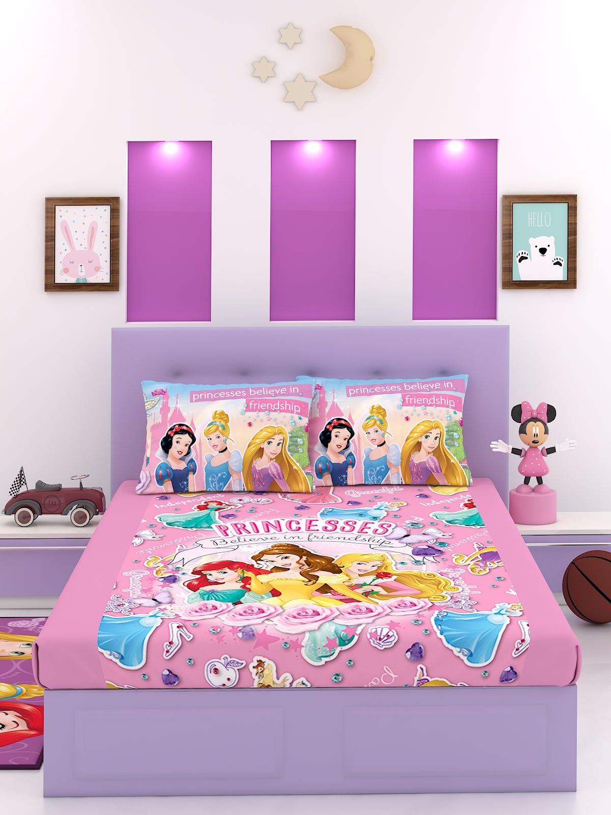 Disney Princess Believe In Friendship Cotton Double Bedsheet Set - King Size - Athom Living
