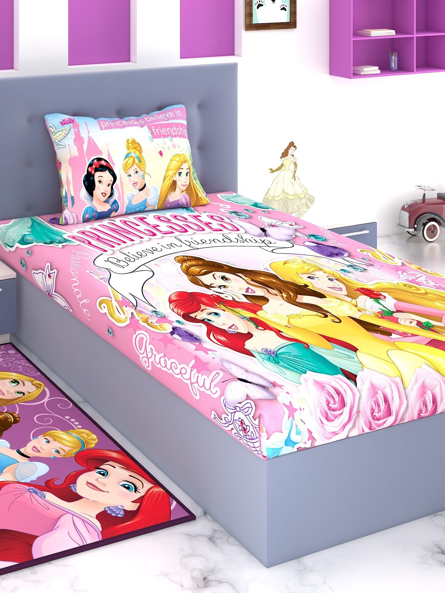 Disney Princess Believe In Friendship Cotton Single Bedsheet Set - Athom Living