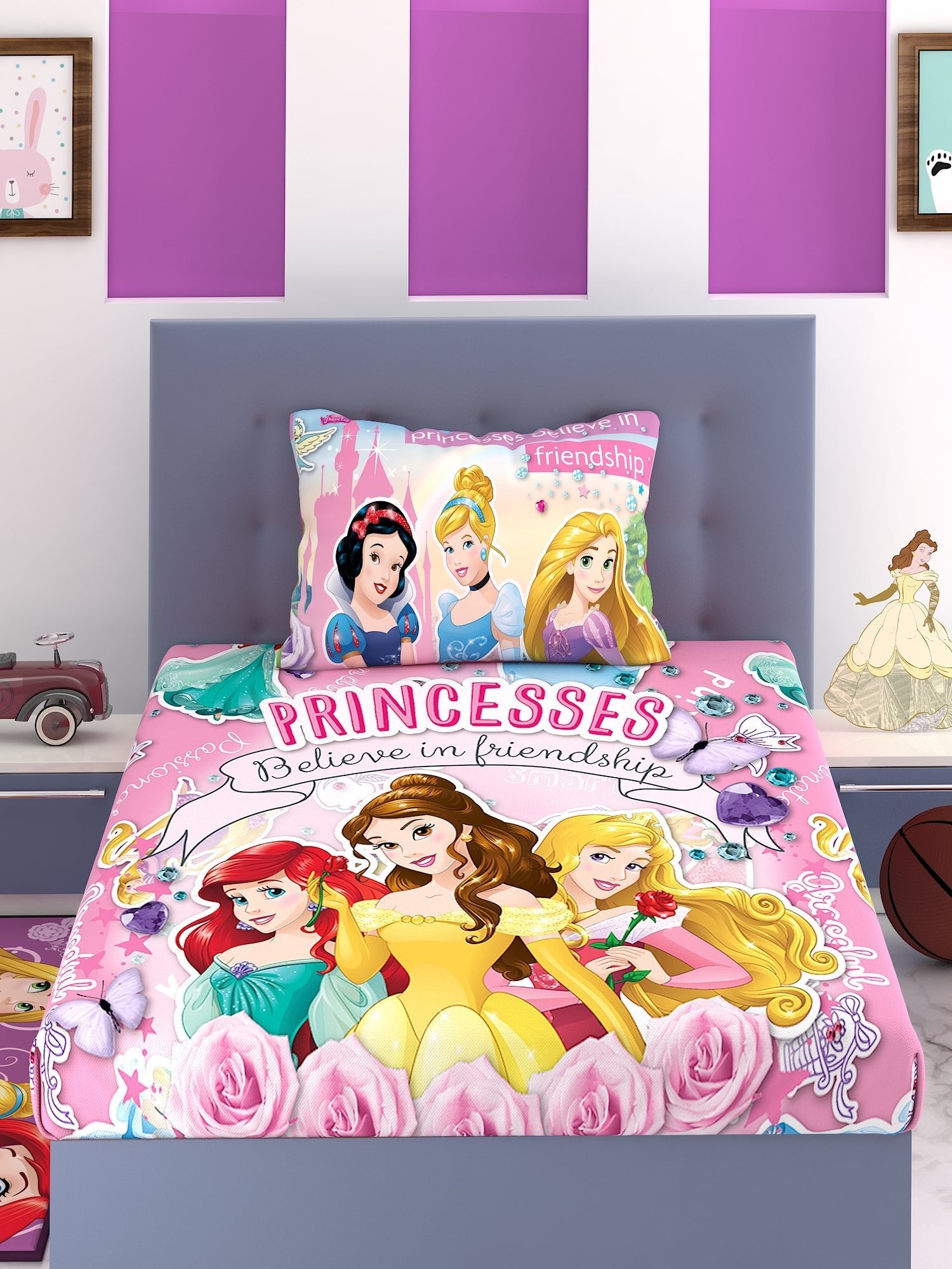 Disney Princess Believe In Friendship Cotton Single Bedsheet Set - Athom Living
