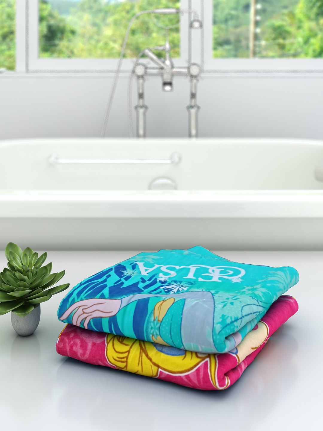 "Disney Princess" & "Frozen Elsa" Kids Cotton Bath Towel Combo - Pack of 2 by Athom Living - Athom Living
