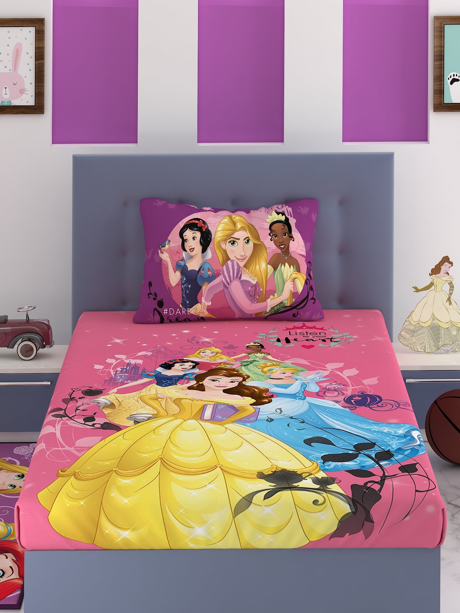 Disney Princess Listen To Your Heart Cotton Single Bedsheet Set - Athom Living