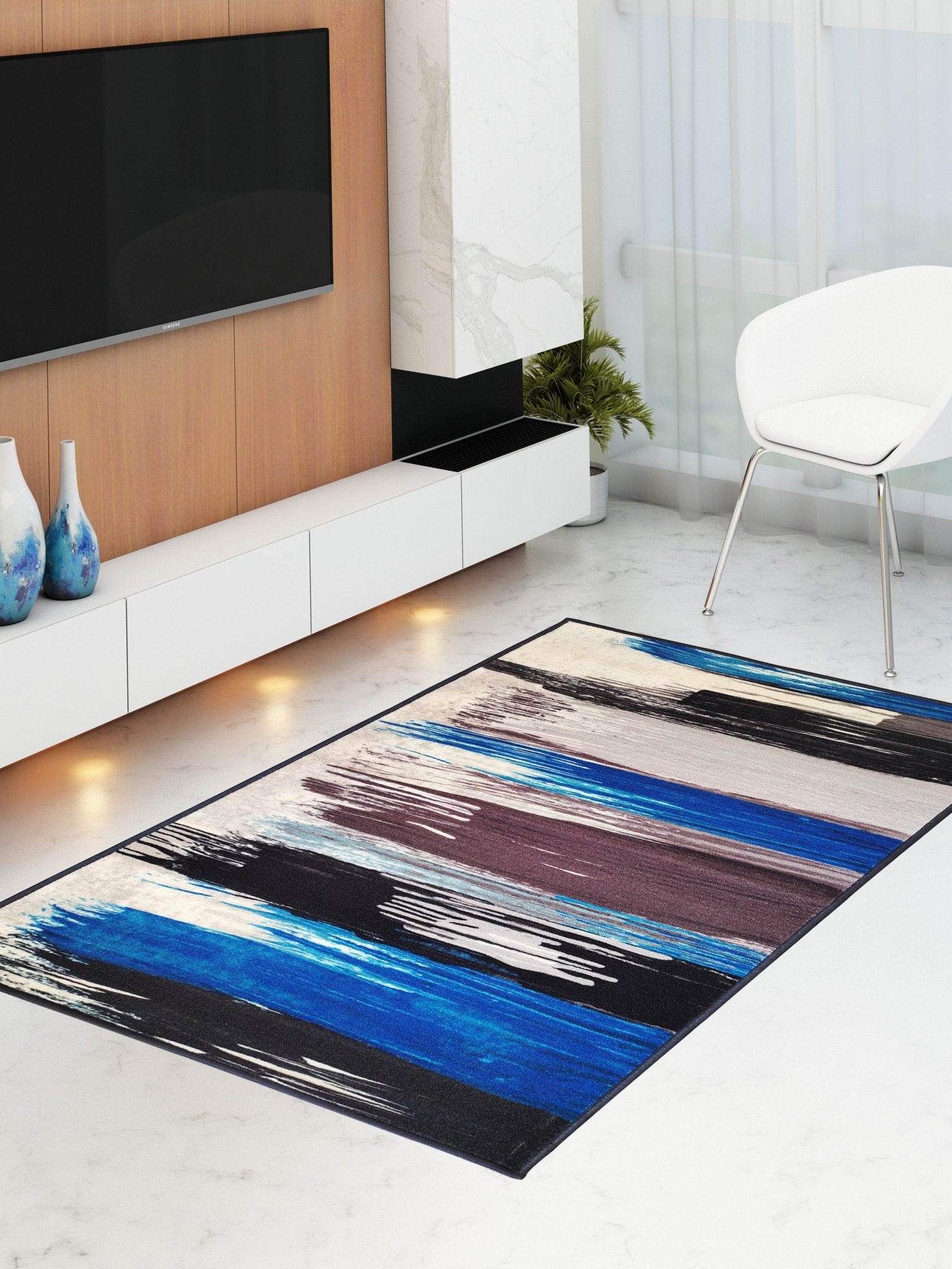Drop Blue Printed Carpet – Stylish, Safe & Durable by Athom Living - Athom Living