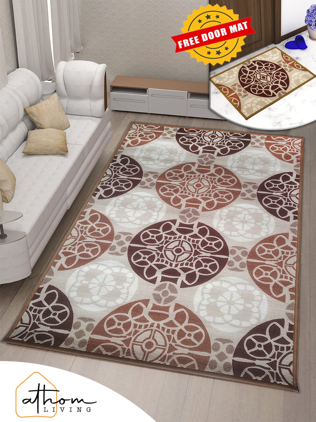 English Beige Anti Slip Printed Carpet – Premium Quality by Athom Living - Athom Living