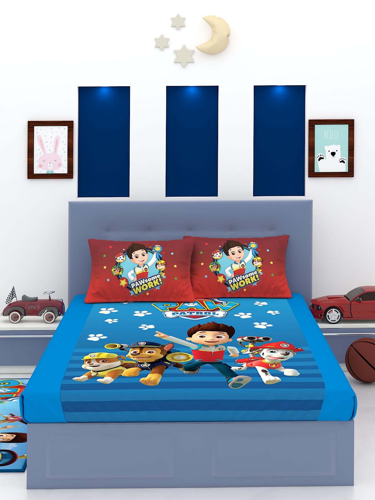 Paw Some Work Paw Patrol Cotton Double Kids Bedsheet with 2 Pillow Cover by Athom Living - Athom Living