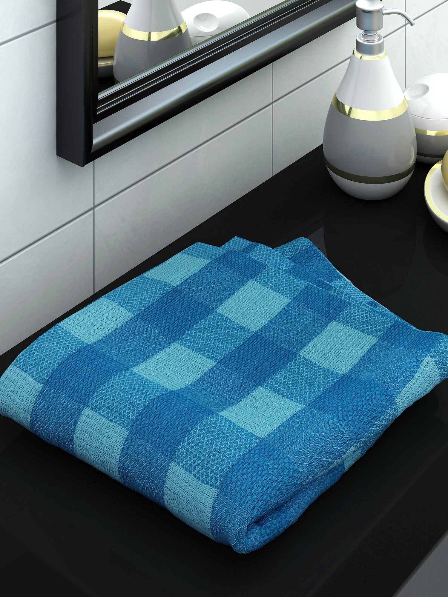 Premium Blue Big Checks Cotton Bath Towel by Athom Living - Athom Living