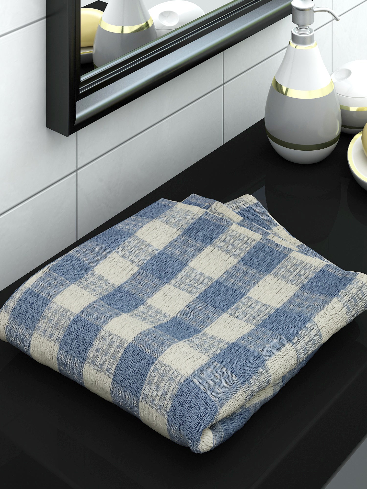 Premium Blue Checkers Cotton Bath Towel by Athom Living - Athom Living