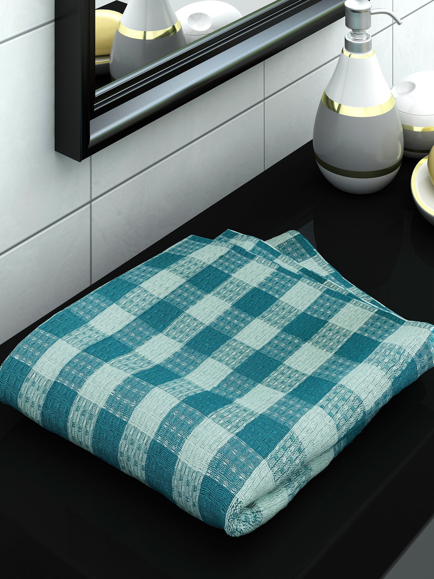 Premium Green Checkers Cotton Bath Towel by Athom Living - Athom Living