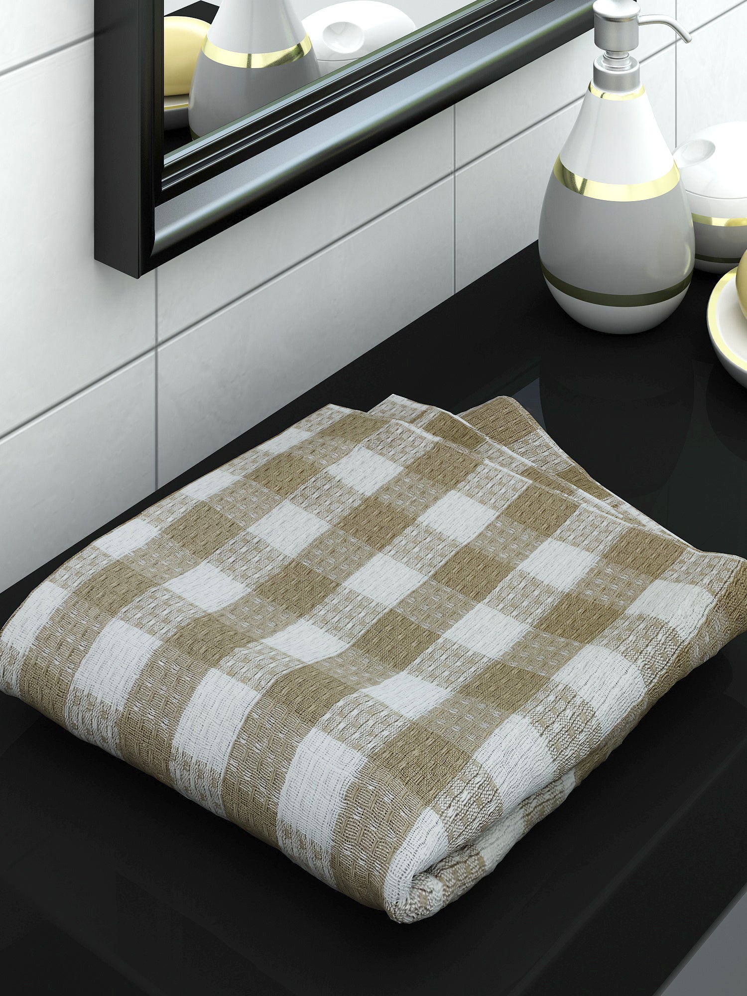 Premium Light Brown Checkers Cotton Bath Towel by Athom Living - Athom Living