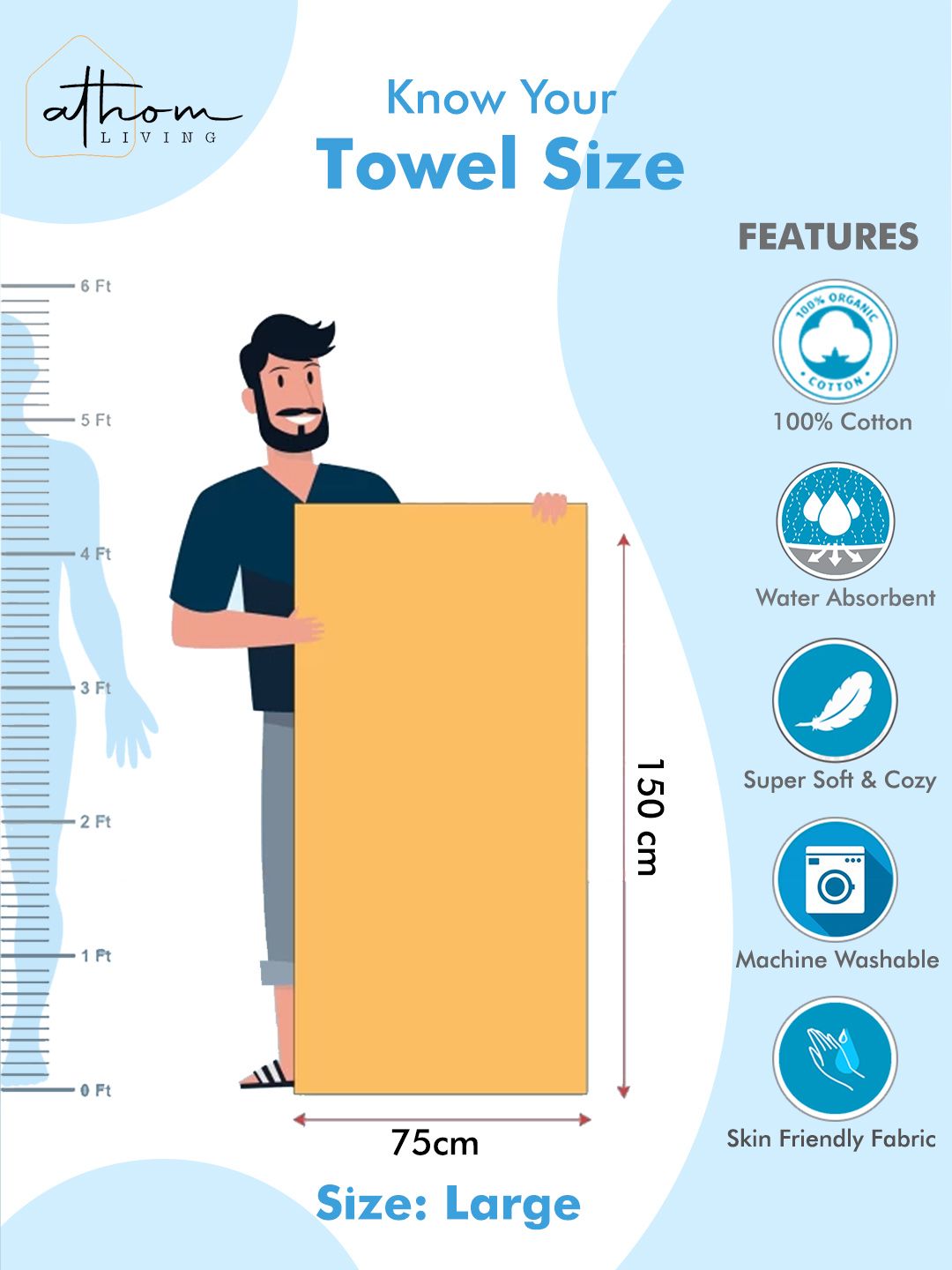 Premium Luxar White Cotton Bath Towel by Athom Living - Athom Living