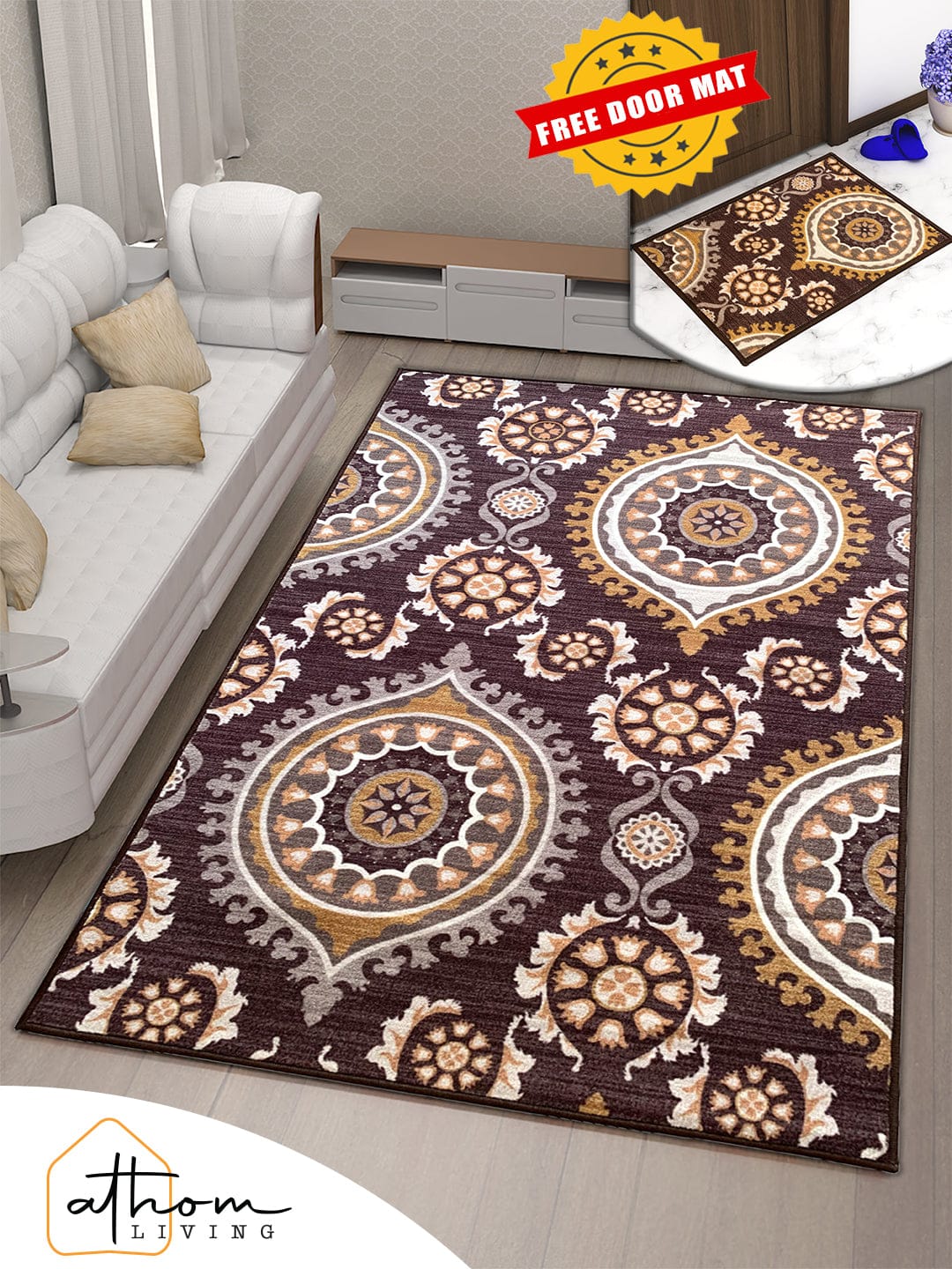 Premium Persian Brown Carpet Anti - Skid by Athom Living - Athom Living