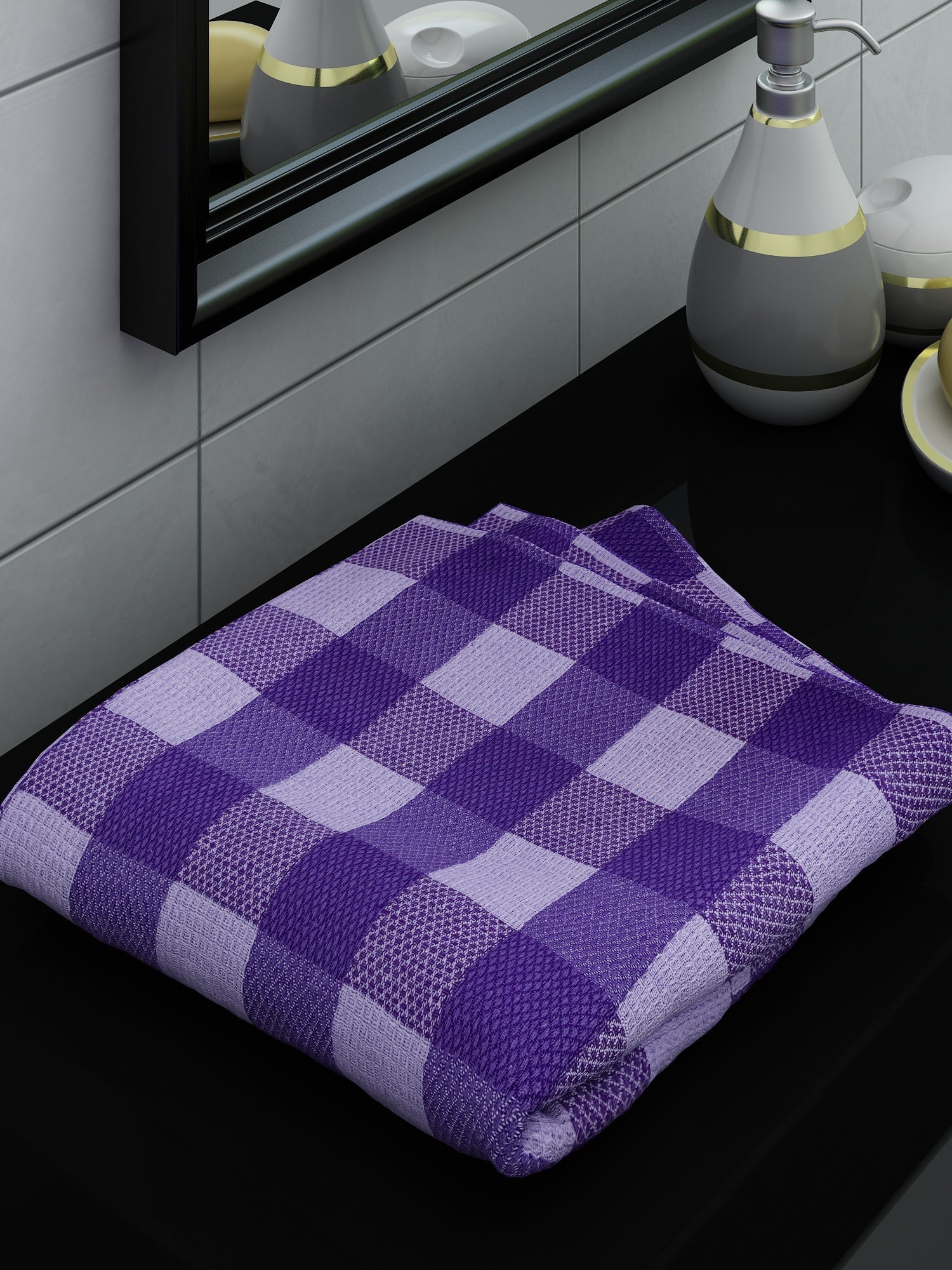 Premium Purple Cotton Bath Towel Purple Big Checks by Athom Living - Athom Living