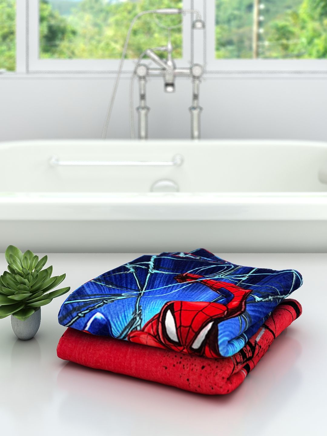 Red Spiderman I Am Amazing & Blue Spiderman Kids Bath Towel Pack of 2 by Athom Living - Athom Living